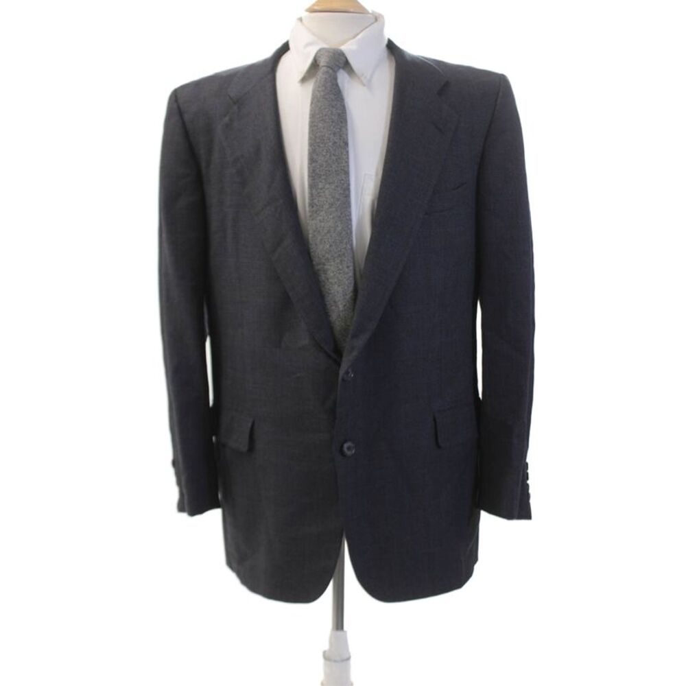 Hickey Freeman Mens Plaid Two Button Blazer Jacket Navy Blue Wool Size 44 Regula